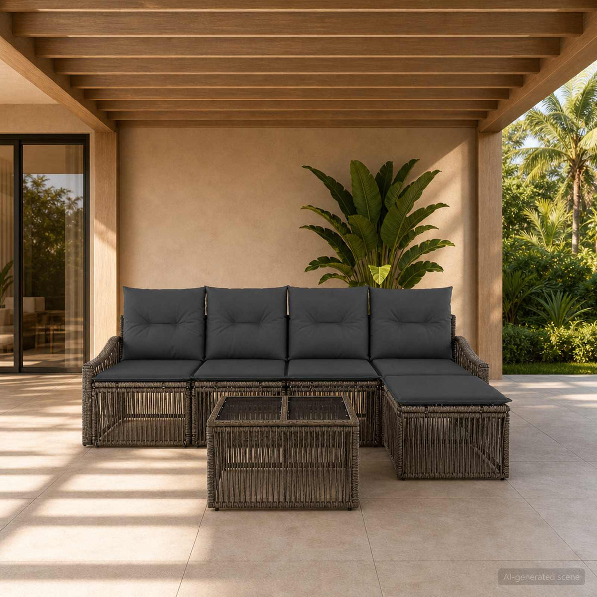 Tuinbankenset 6 pcs Grijs poly rattan is nu te koop bij PeponiXL, paradijselijk wonen!