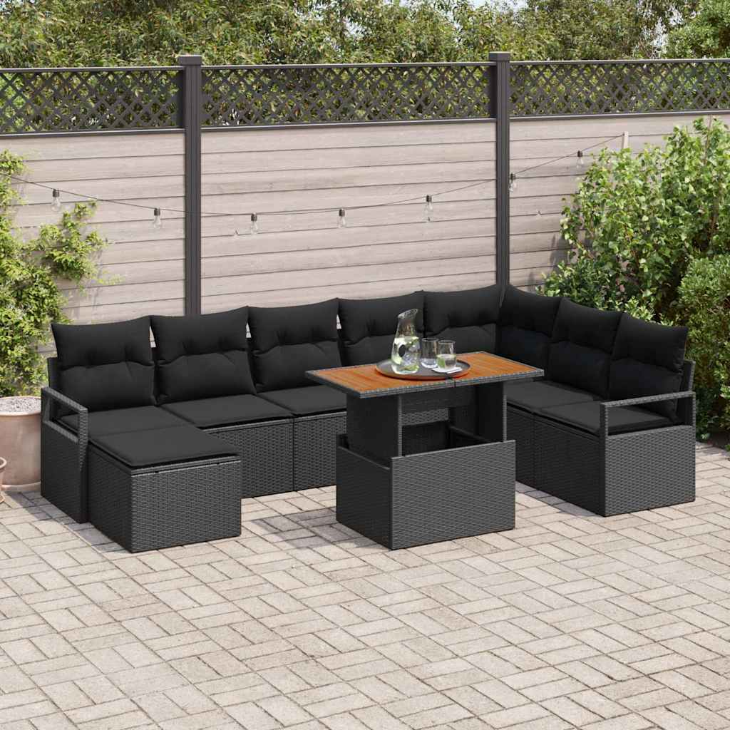 Tuin Sofa Set met opslag 9 pcs Zwart Poly riet is nu te koop bij PeponiXL, paradijselijk wonen!