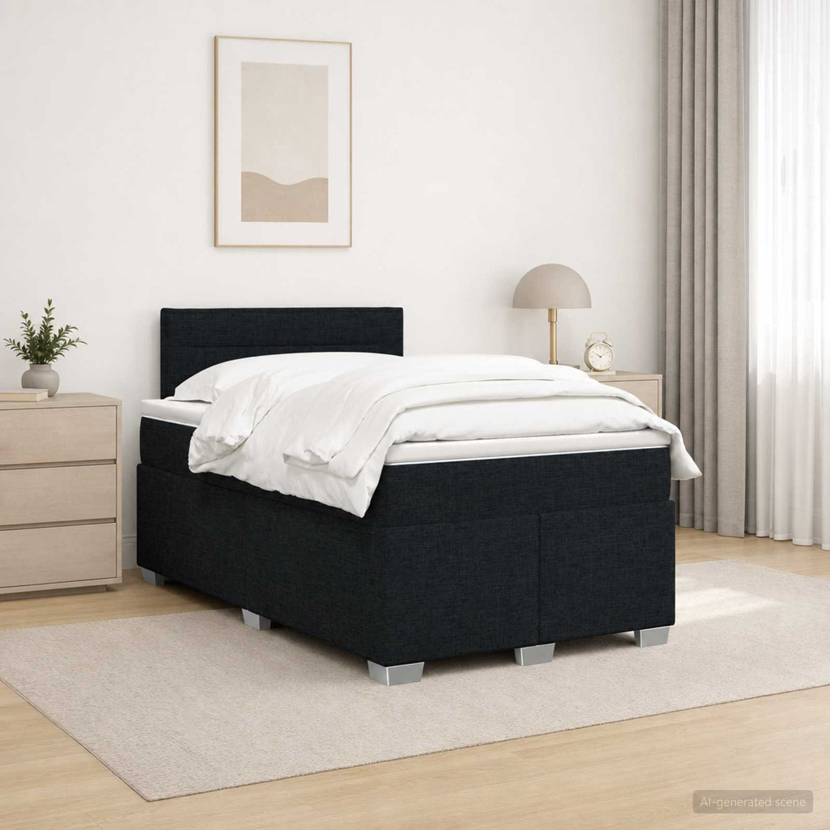 Boxspringbed met matras met hoofdeinde Zwart 120 x 200 cm Stof is nu te koop bij PeponiXL, paradijselijk wonen!