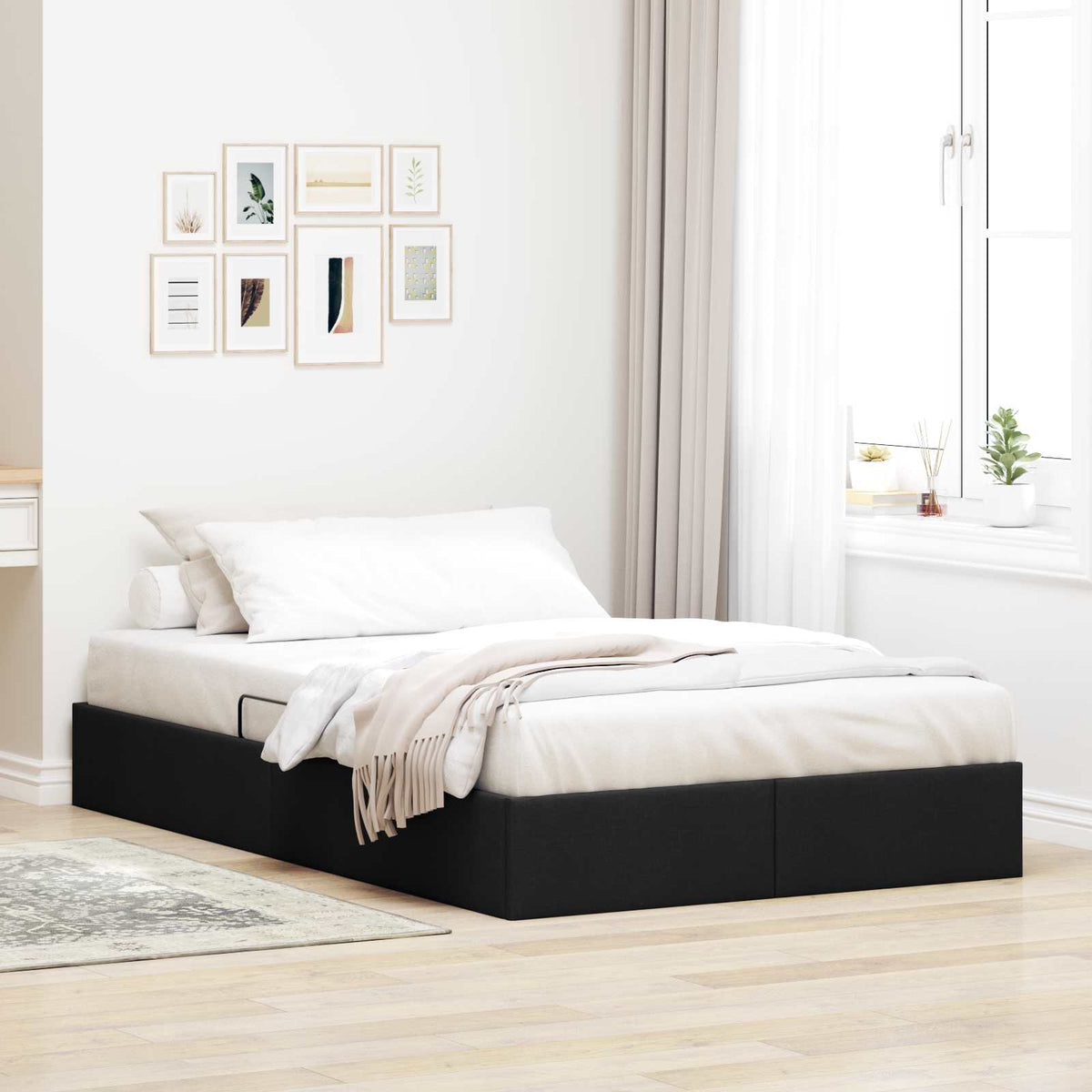 Ottoman Bedframe met opslag Zwart 120 x 200 cm Stof is nu te koop bij PeponiXL, paradijselijk wonen!