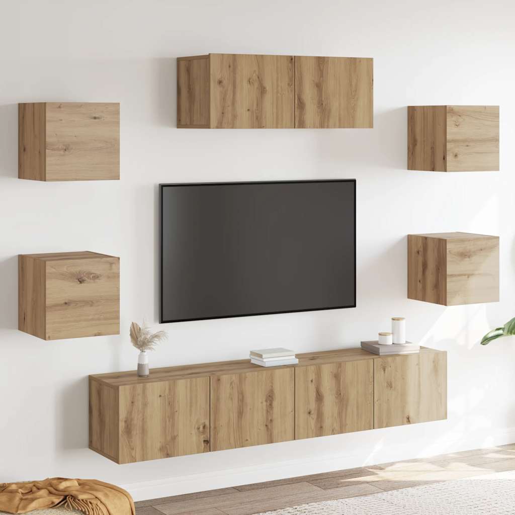7-delig Tv-meubelset wandmontage artisanaal eiken is nu te koop bij PeponiXL, paradijselijk wonen!