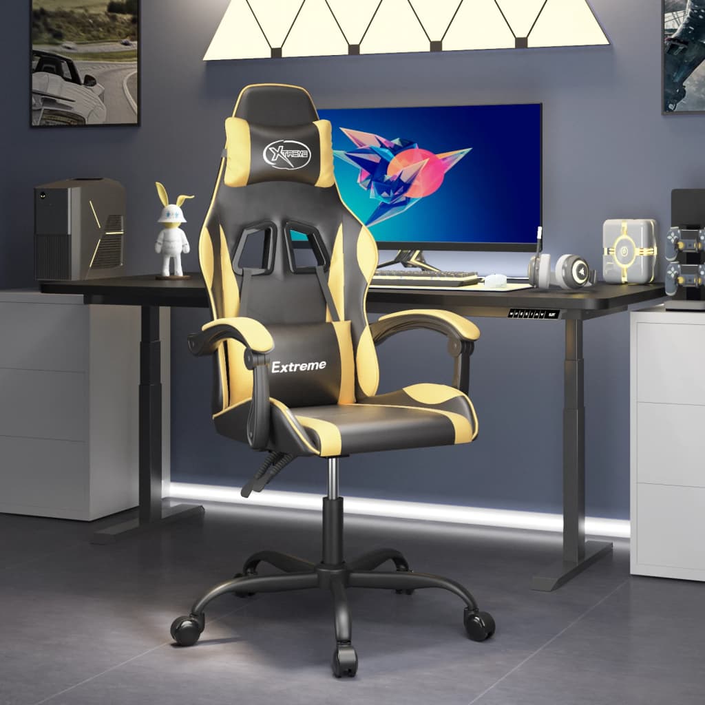 Gamestoel kunstleer zwart en goud is nu te koop bij PeponiXL, paradijselijk wonen!