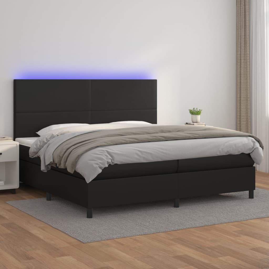 Boxspring met matras en LED kunstleer zwart 200x200 cm is nu te koop bij PeponiXL, paradijselijk wonen!