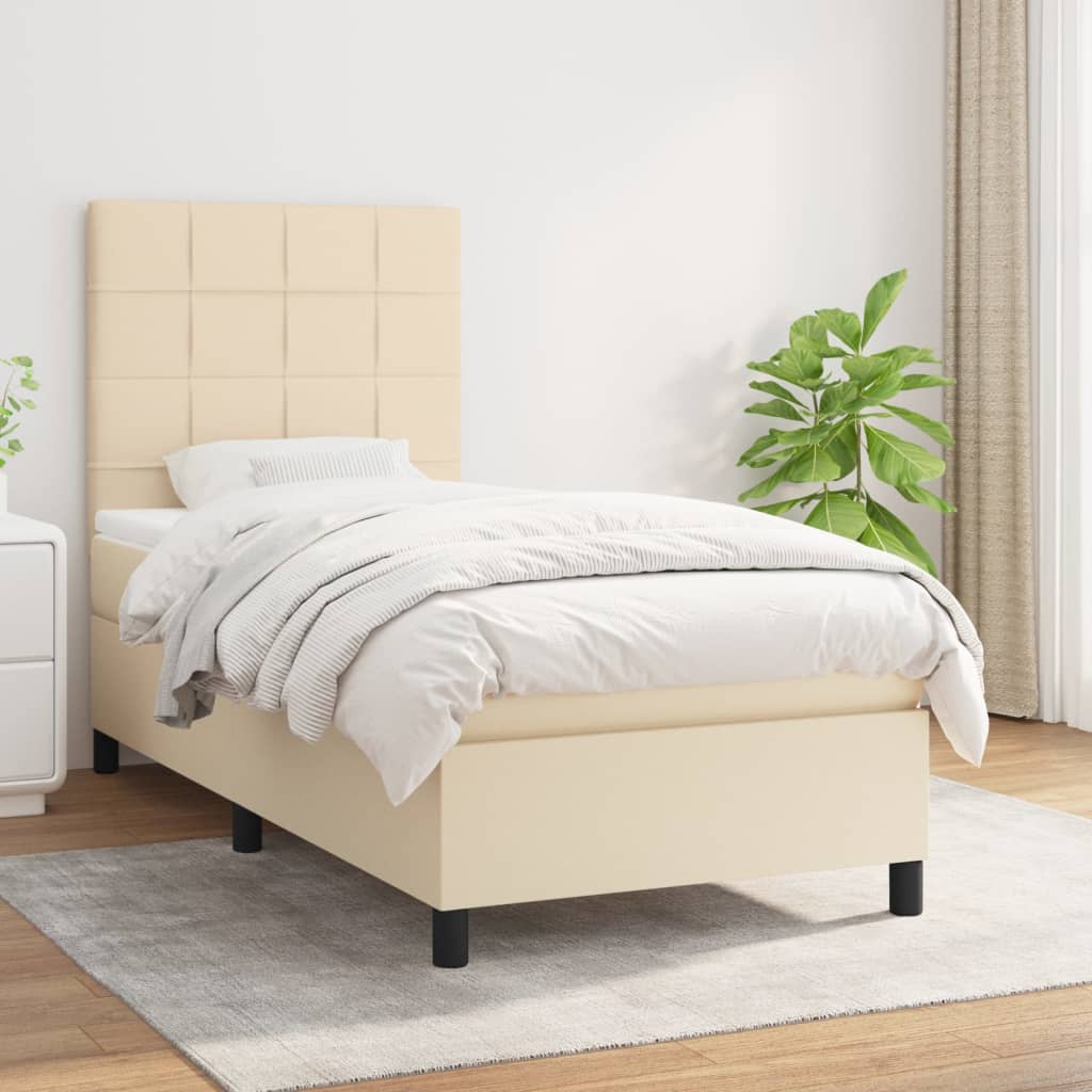 Boxspring met matras stof crèmekleurig 90x200 cm is nu te koop bij PeponiXL, paradijselijk wonen!