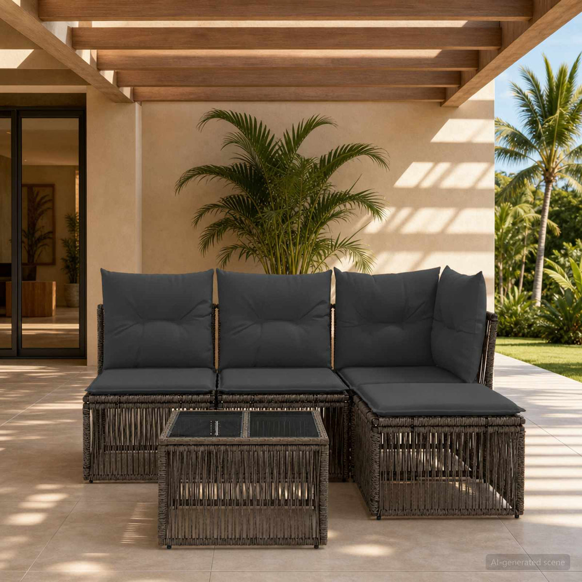 Tuinbankenset 5 pcs Grijs poly rattan is nu te koop bij PeponiXL, paradijselijk wonen!