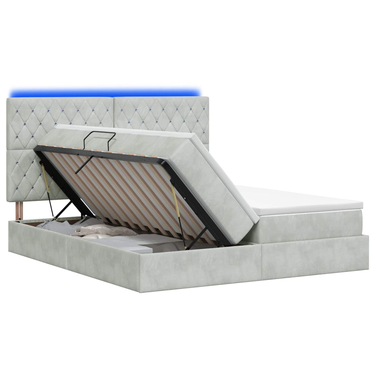 LED Opslagbed met Matras Lichtgrijs 200 x 200 cm Fluweel is nu te koop bij PeponiXL, paradijselijk wonen!