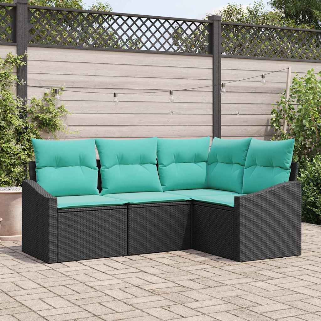 Bankstel met kussen 4 pcs Zwart poly rattan is nu te koop bij PeponiXL, paradijselijk wonen!
