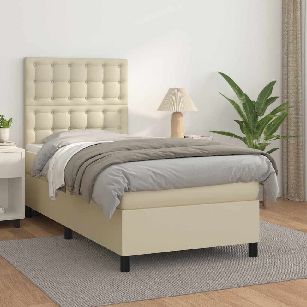 Boxspring met matras kunstleer crèmekleurig 90x190 cm is nu te koop bij PeponiXL, paradijselijk wonen!