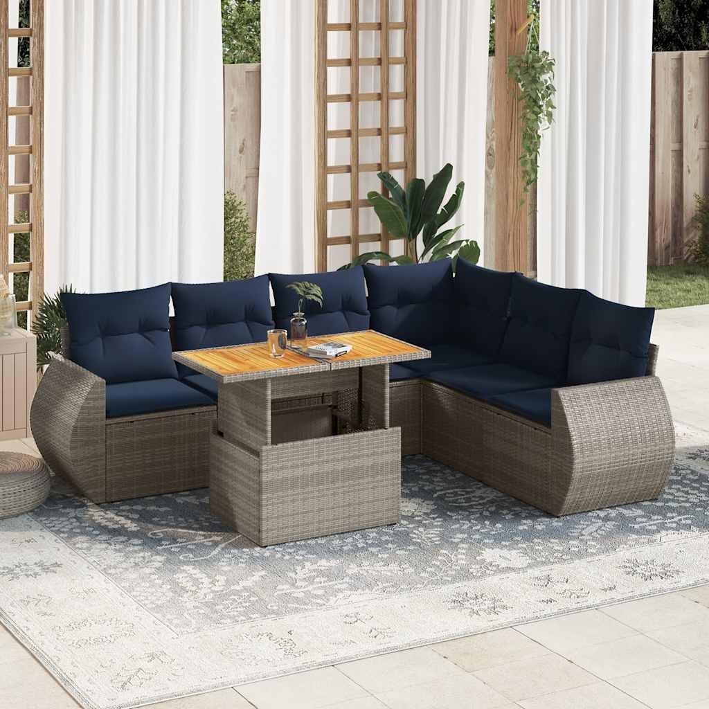 7-delige Loungeset met kussens poly rattan grijs is nu te koop bij PeponiXL, paradijselijk wonen!