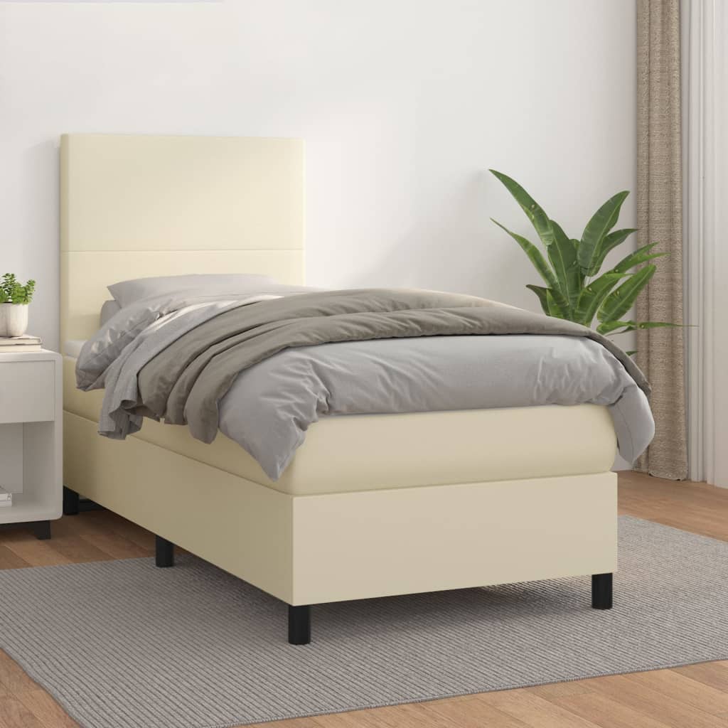 Boxspring met matras kunstleer crèmekleurig 90x190 cm is nu te koop bij PeponiXL, paradijselijk wonen!