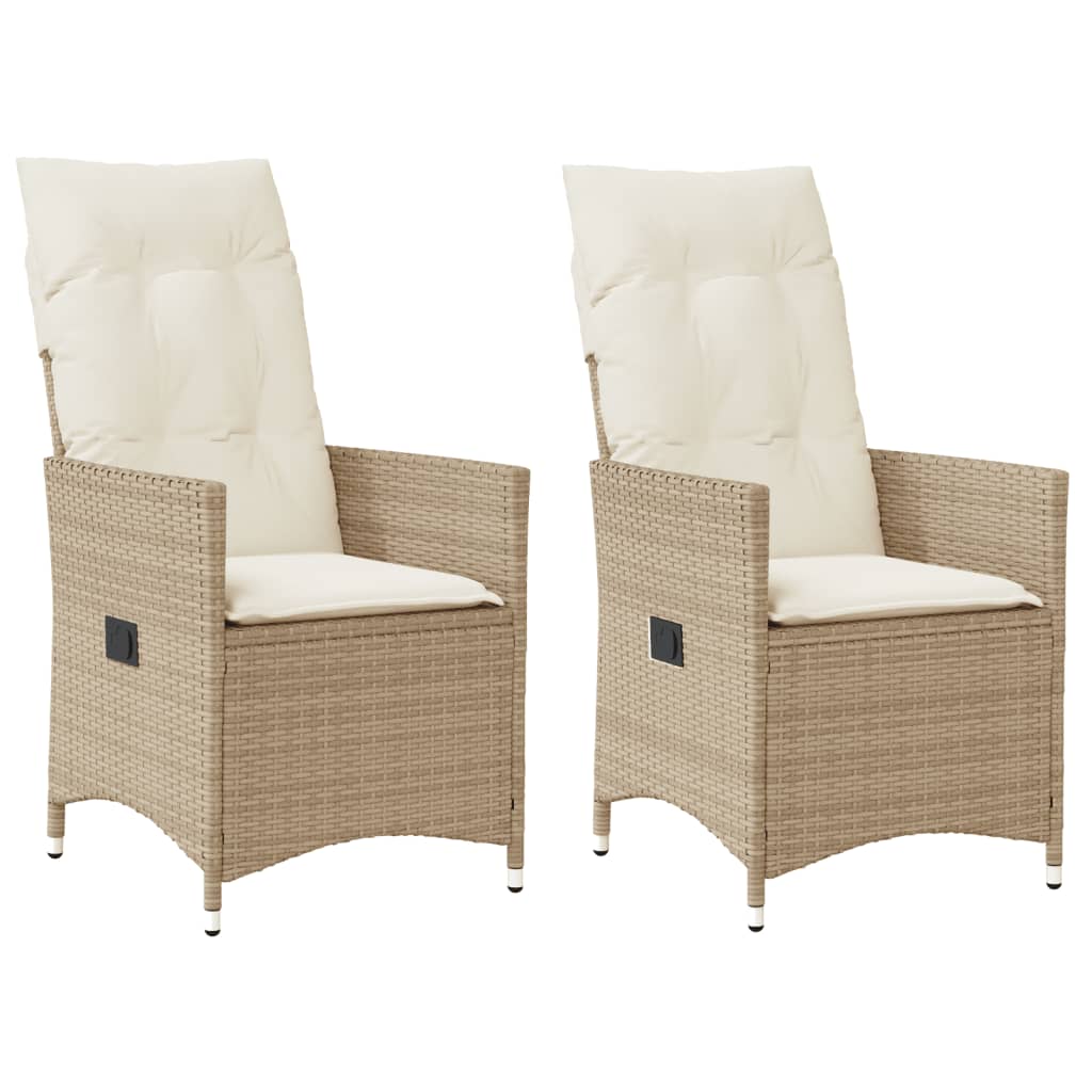 Tuinstoelen 2 st verstelbaar met kussens poly rattan beige is nu te koop bij PeponiXL, paradijselijk wonen!