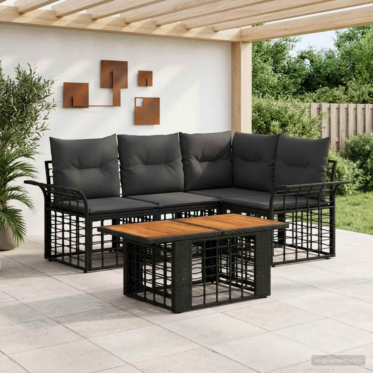 Tuinbankenset 5 st Zwart en Donkergrijs poly rattan is nu te koop bij PeponiXL, paradijselijk wonen!