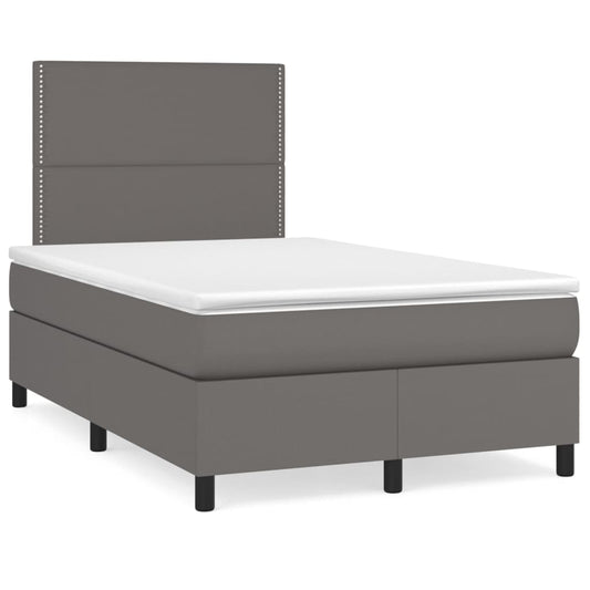 Boxspring met matras en LED kunstleer grijs 120x190 cm is nu te koop bij PeponiXL, paradijselijk wonen!