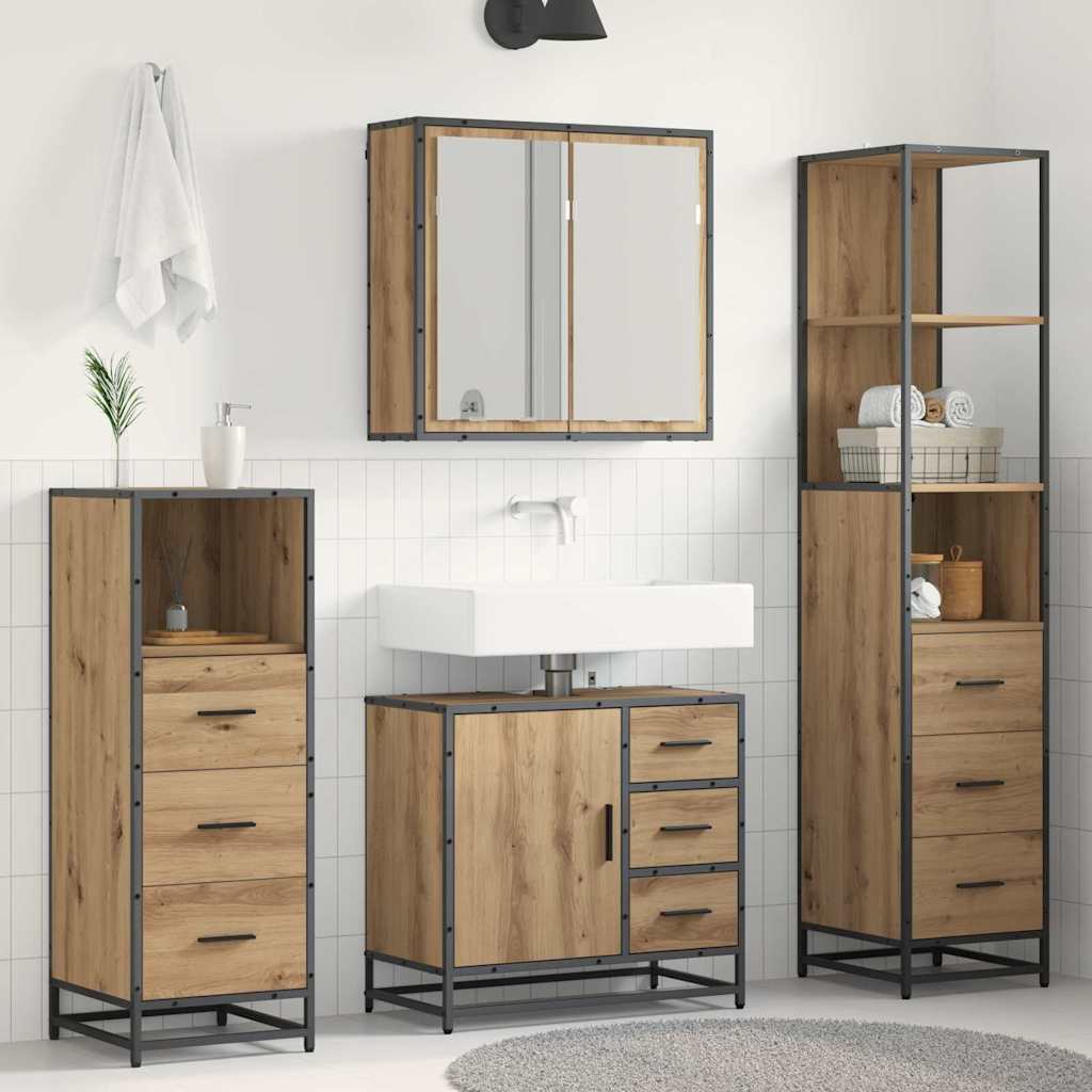 Badkamermeubelset met lade 4 pcs Artisan Eiken Bewerkt hout is nu te koop bij PeponiXL, paradijselijk wonen!