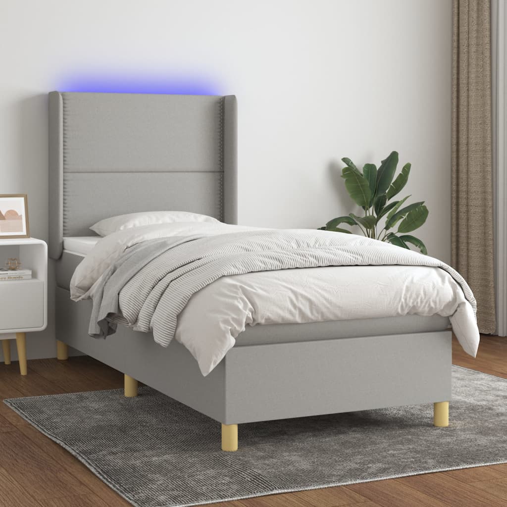 Boxspring met matras en LED stof lichtgrijs 100x200 cm is nu te koop bij PeponiXL, paradijselijk wonen!