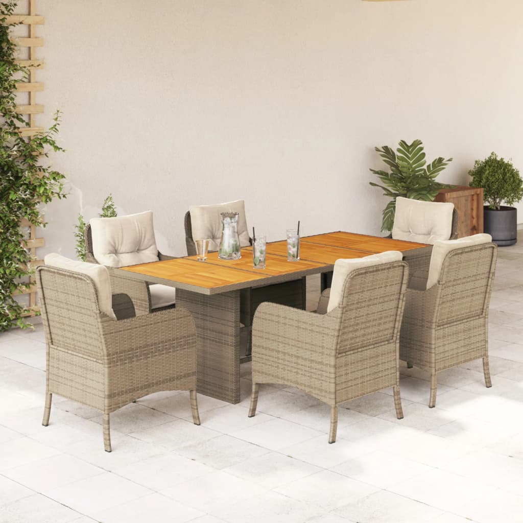 7-delige Tuinset met kussens poly rattan beige is nu te koop bij PeponiXL, paradijselijk wonen!