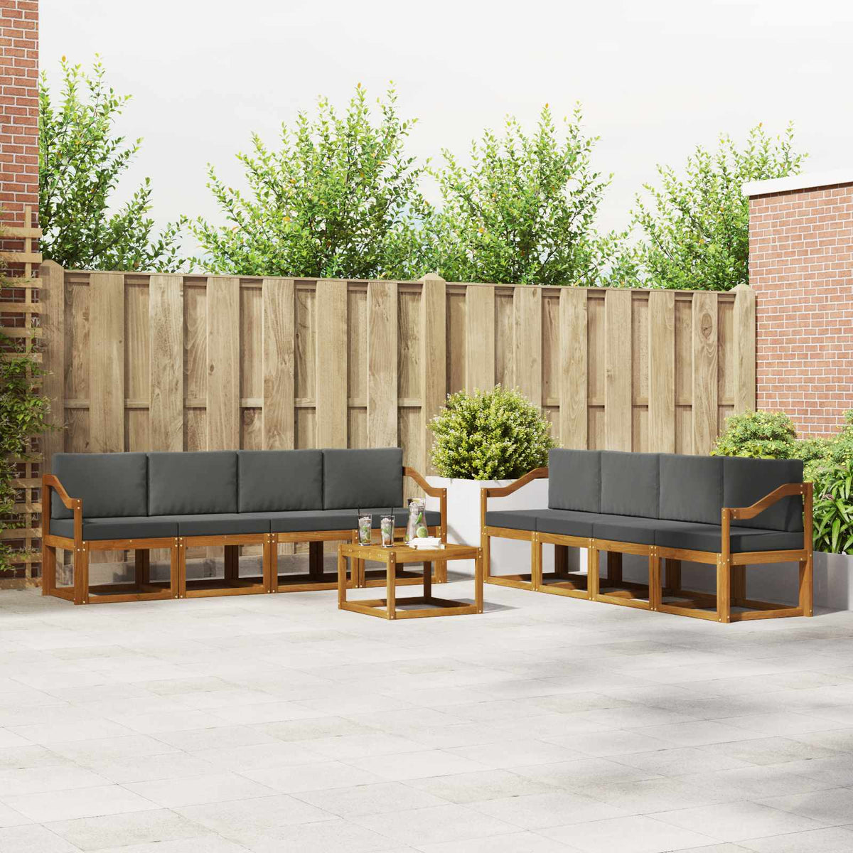 Buiten bankenset met kussen 9 pcs Natuurlijk en Antraciet is nu te koop bij PeponiXL, paradijselijk wonen!