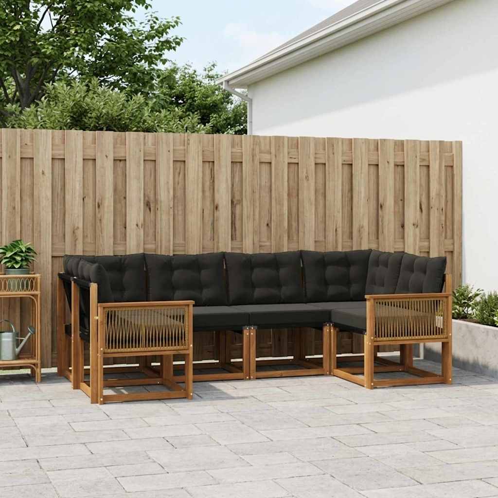 Buiten bankenset met kussen 6 pcs Naturel en Zwart is nu te koop bij PeponiXL, paradijselijk wonen!