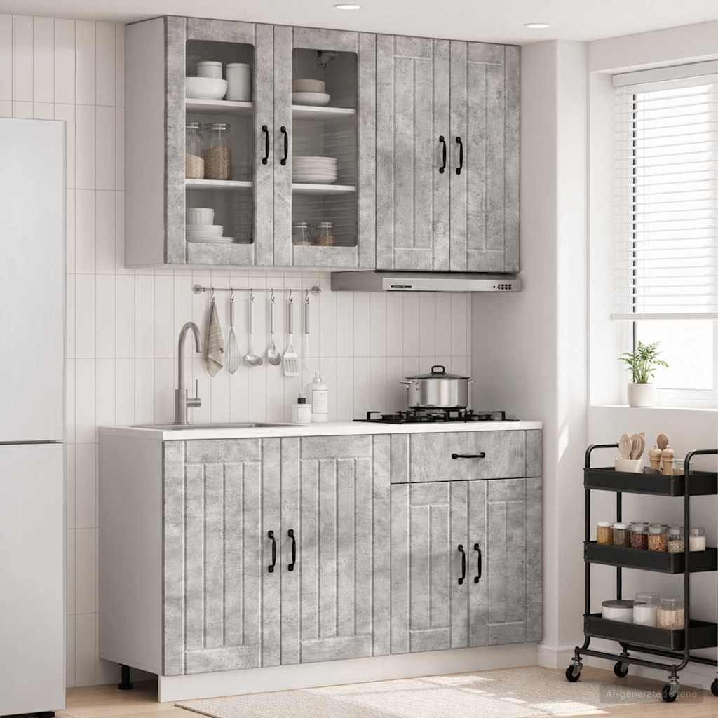 Keukenblok LUCCA 4 pcs Betongrijs Bewerkt hout is nu te koop bij PeponiXL, paradijselijk wonen!