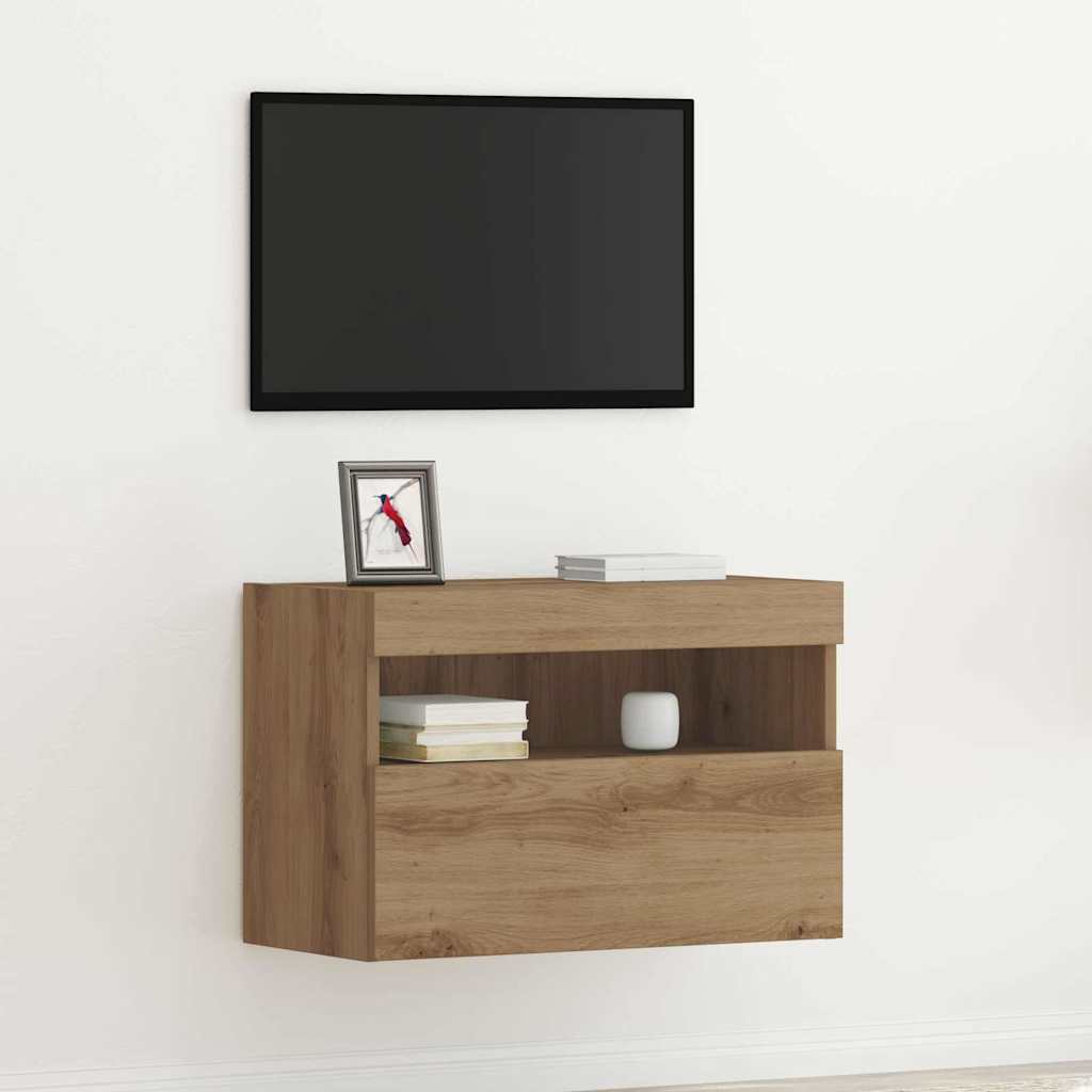 TV Wandkast met LED artisanaal eikenkleurig 60 x 30 x 40 cm is nu te koop bij PeponiXL, paradijselijk wonen!