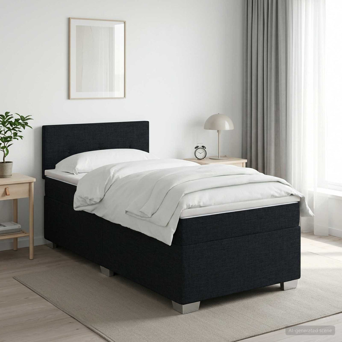 Boxspringbed met matras met hoofdeinde Zwart 90 x 190 cm Stof is nu te koop bij PeponiXL, paradijselijk wonen!