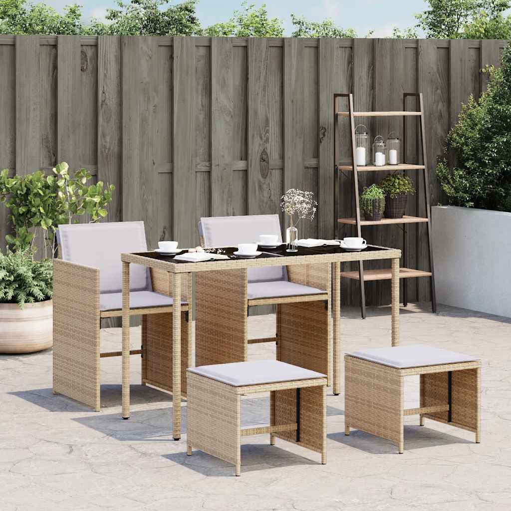 5-delige Tuinset met kussens poly rattan gemengd beige is nu te koop bij PeponiXL, paradijselijk wonen!