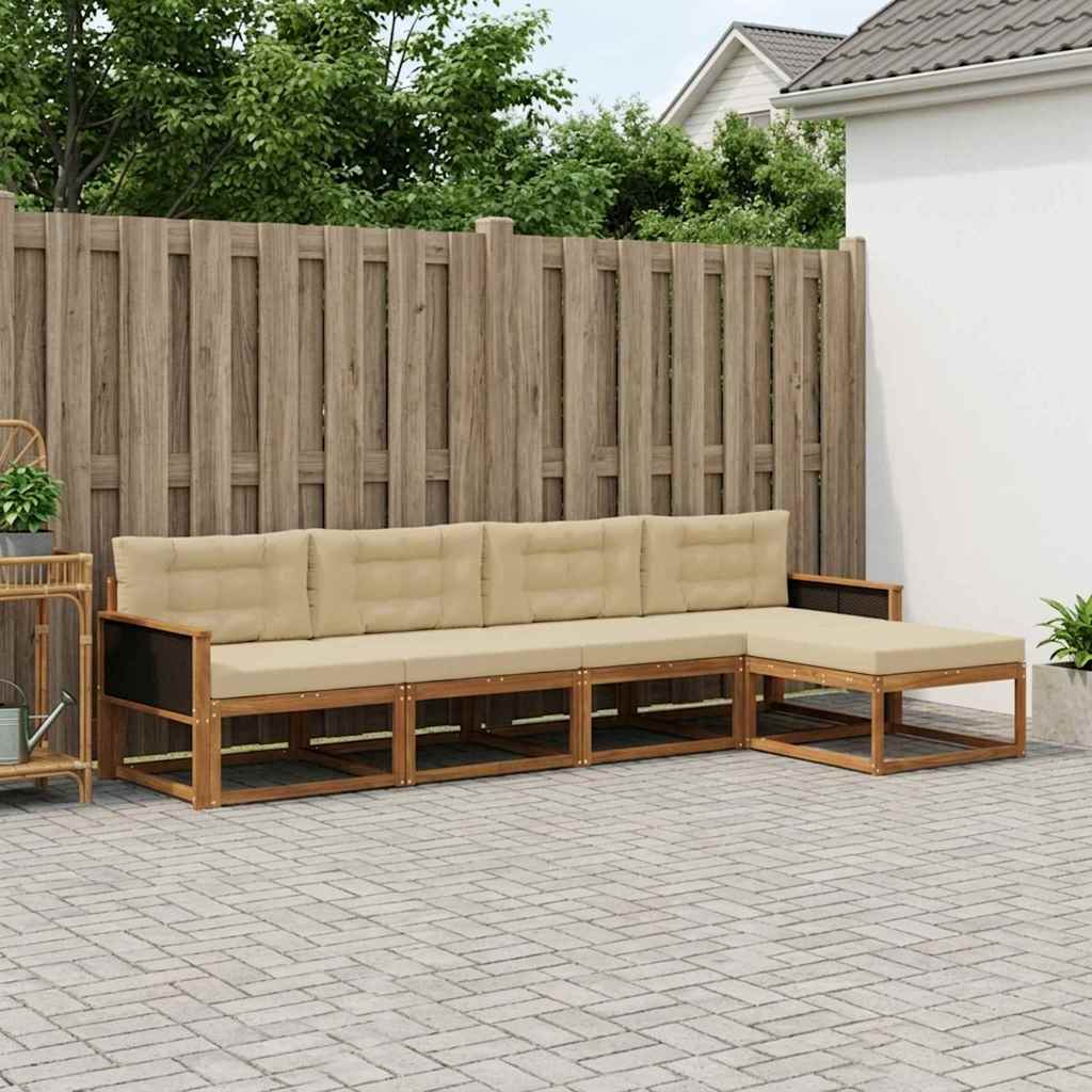 Buiten bankenset met kussen 5 pcs Natuurlijk en Beige is nu te koop bij PeponiXL, paradijselijk wonen!