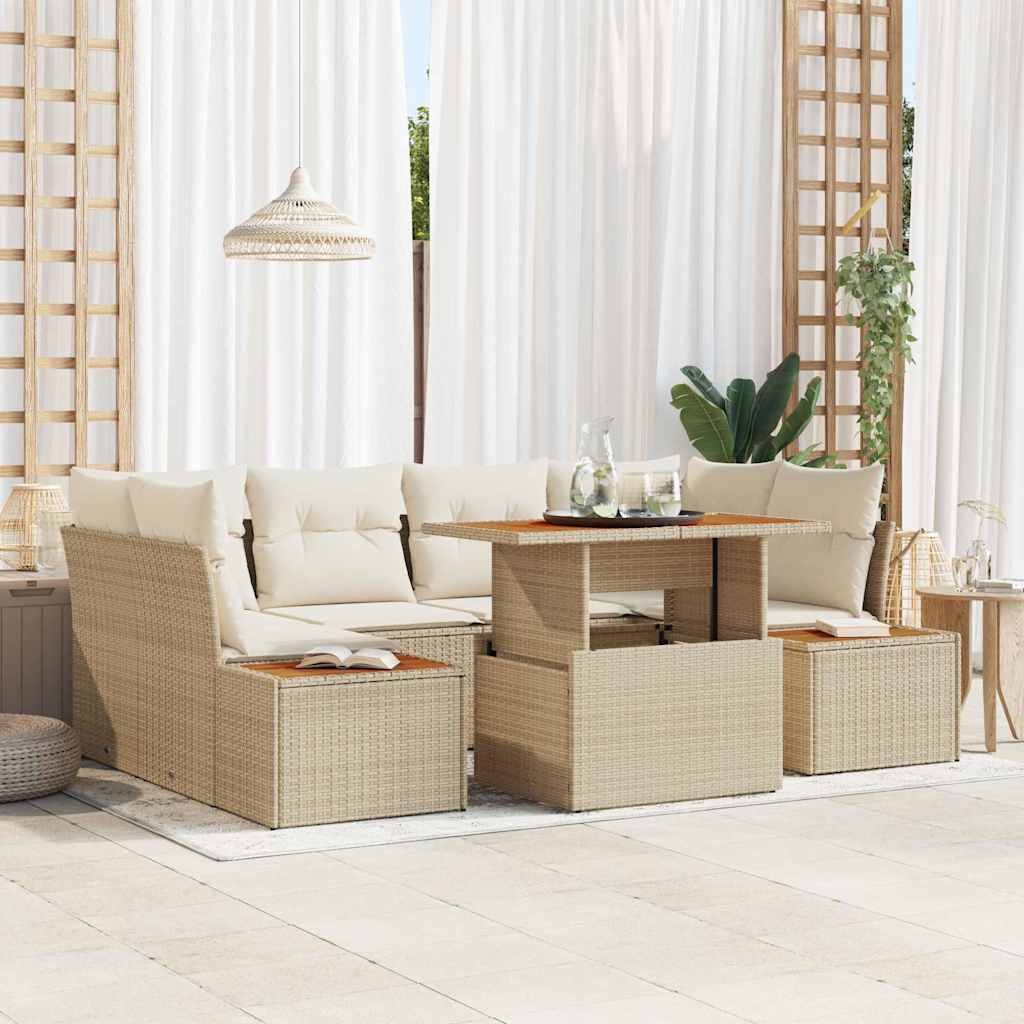 Tuin Sofa Set 7 st Beige Poly riet is nu te koop bij PeponiXL, paradijselijk wonen!