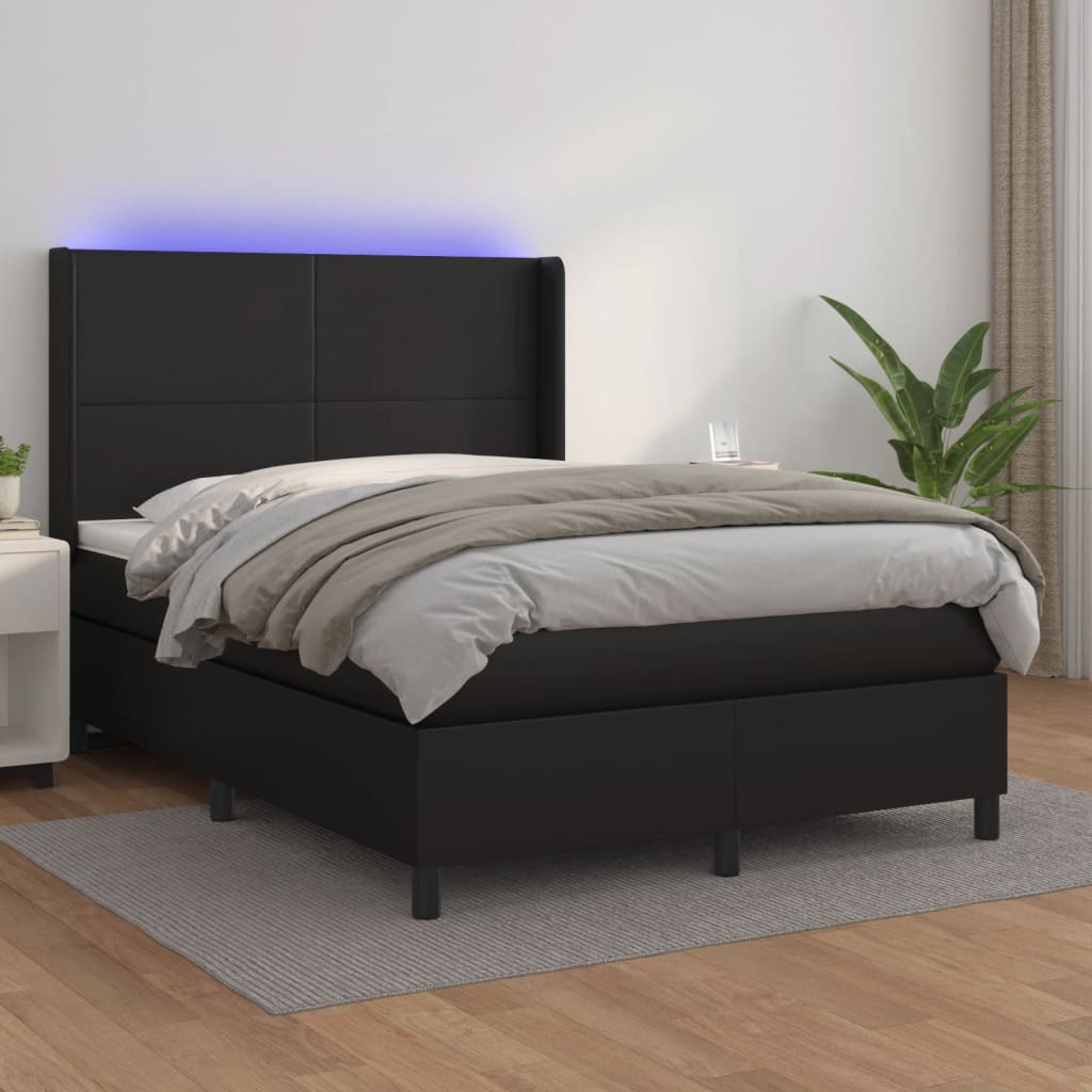 Boxspring met matras en LED kunstleer zwart 140x190 cm is nu te koop bij PeponiXL, paradijselijk wonen!