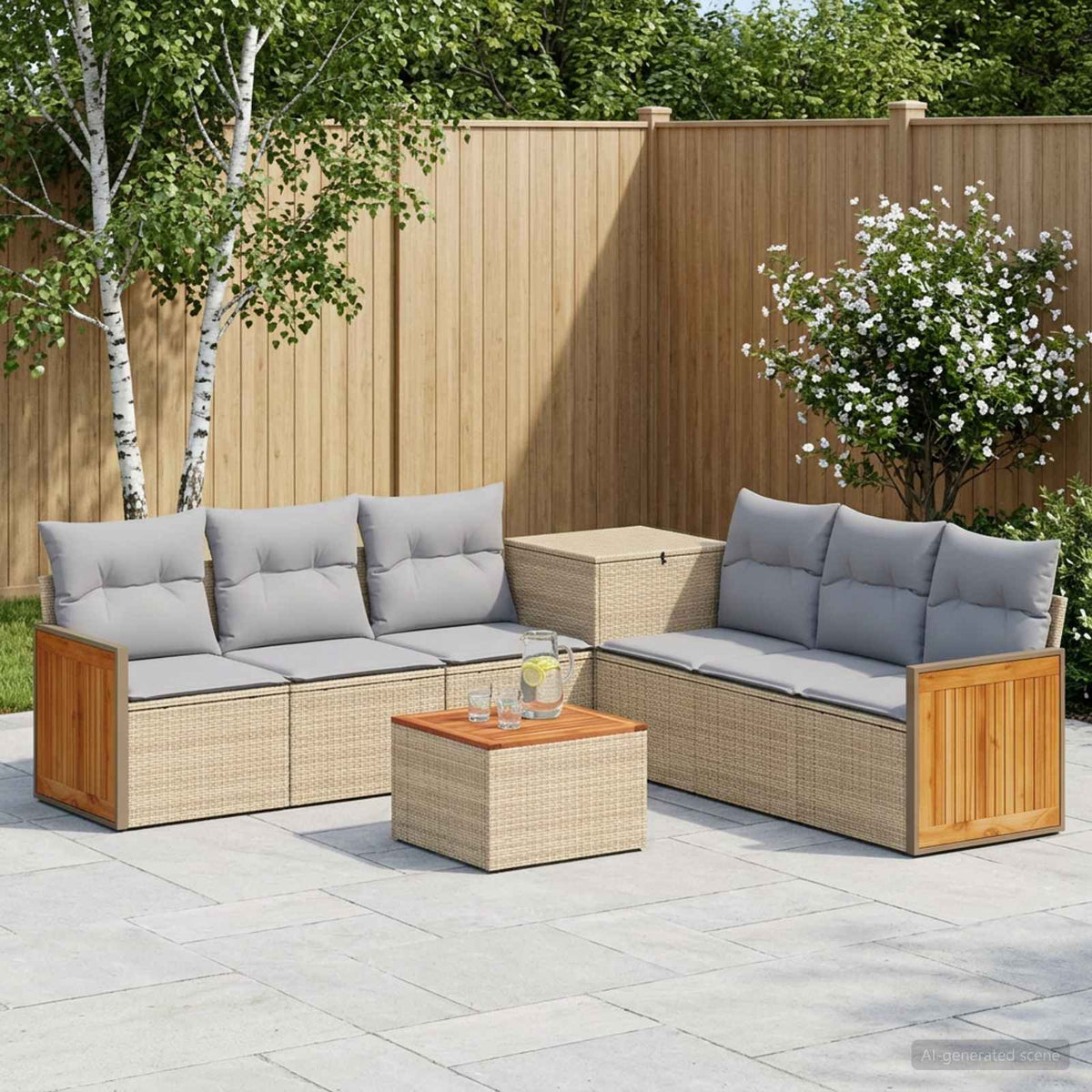 Bankstel 8 st Beige en Licht Grijs Poly Rattan en Staal is nu te koop bij PeponiXL, paradijselijk wonen!