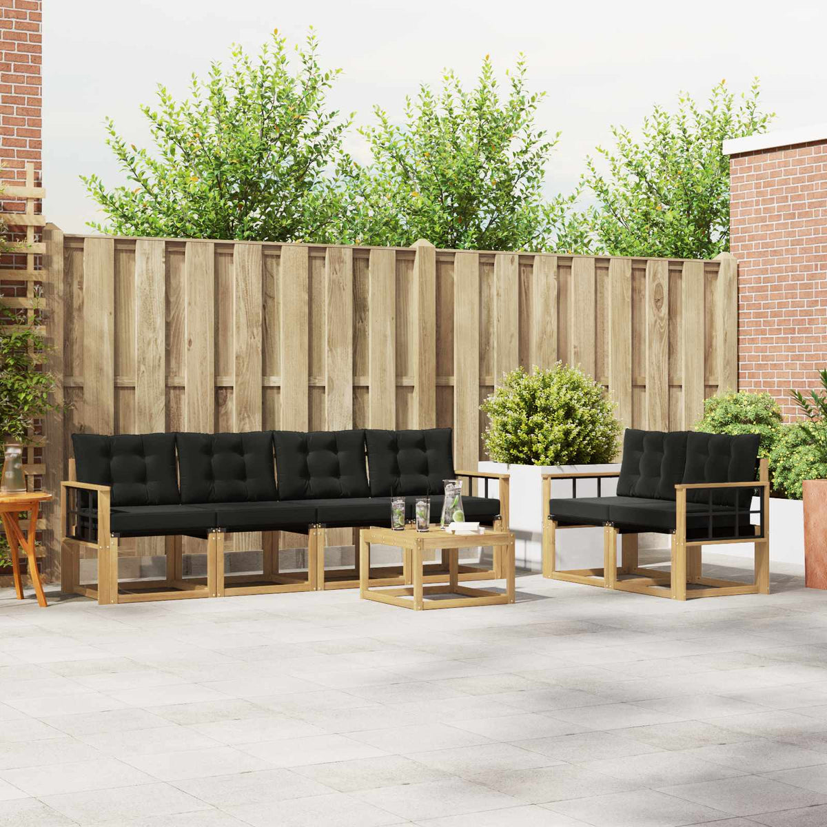 Buiten bankenset met kussen 7 pcs Wit en zwart is nu te koop bij PeponiXL, paradijselijk wonen!