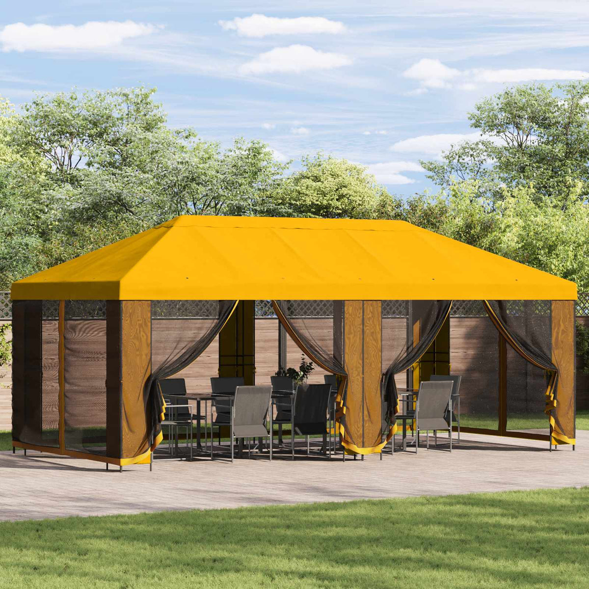 Paviljoen met zijwanden 6 x 3 m Geel Polyester en staal 190 is nu te koop bij PeponiXL, paradijselijk wonen!