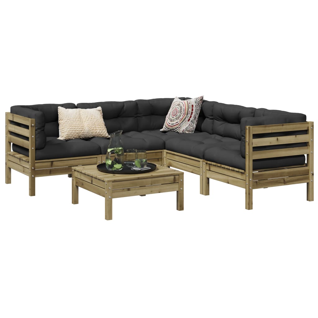6-delige Loungeset met kussens geïmpregneerd grenenhout is nu te koop bij PeponiXL, paradijselijk wonen!