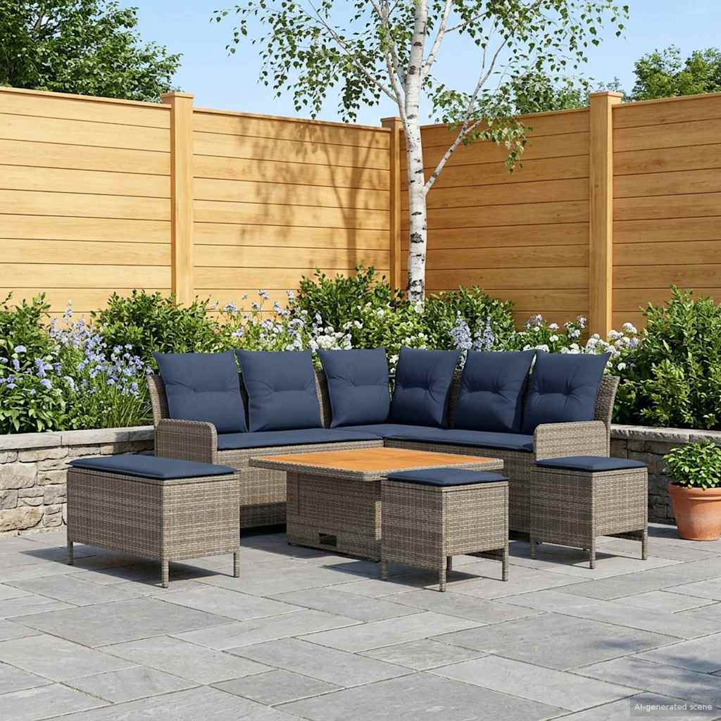 Meubelsets met kussen 7 pcs Grijs en Marineblauw PE Rattan is nu te koop bij PeponiXL, paradijselijk wonen!