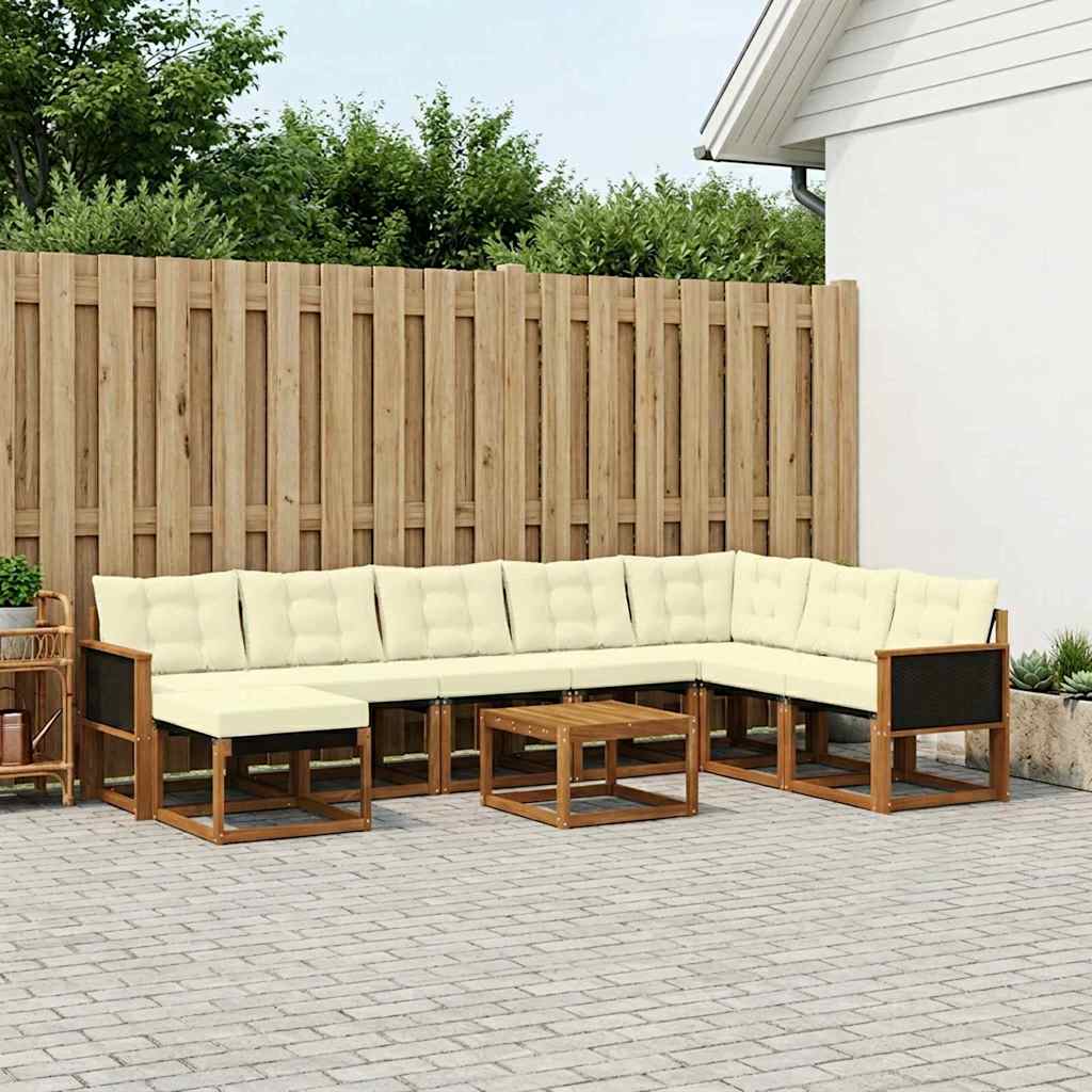 Buiten bankenset met kussen 9 pcs Natuurlijk en Crème is nu te koop bij PeponiXL, paradijselijk wonen!