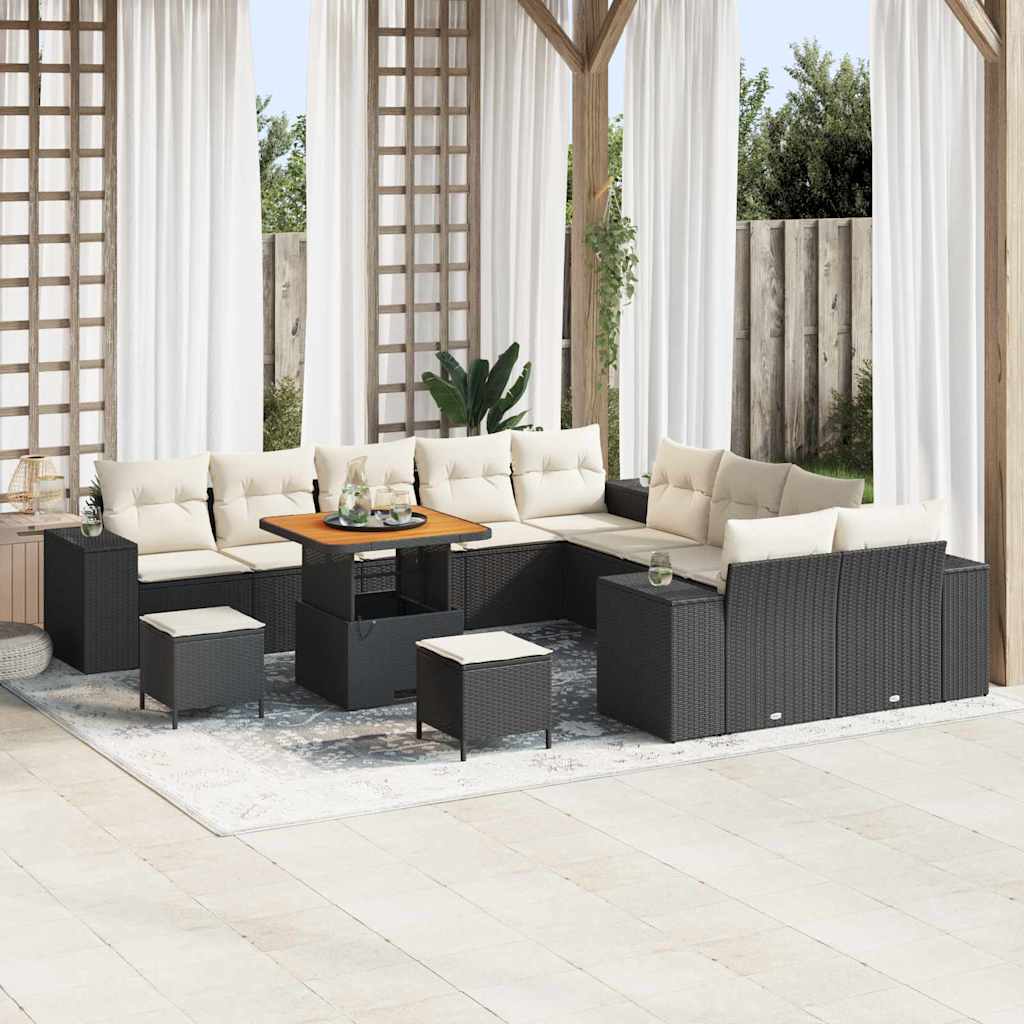 Tuin Sofa Set met kussen 13 pcs Zwart poly rattan is nu te koop bij PeponiXL, paradijselijk wonen!
