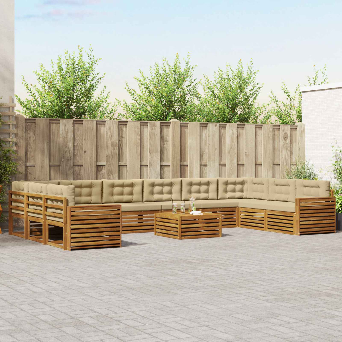 Sofa-Sets 11 pcs Natuurlijk en Beige Massief Acaciahout is nu te koop bij PeponiXL, paradijselijk wonen!