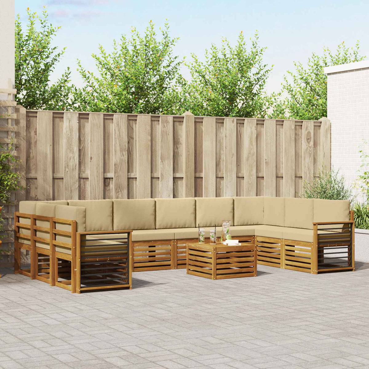 Buiten bankenset 11 pcs Natuurlijk en Beige Massief Acaciahout is nu te koop bij PeponiXL, paradijselijk wonen!