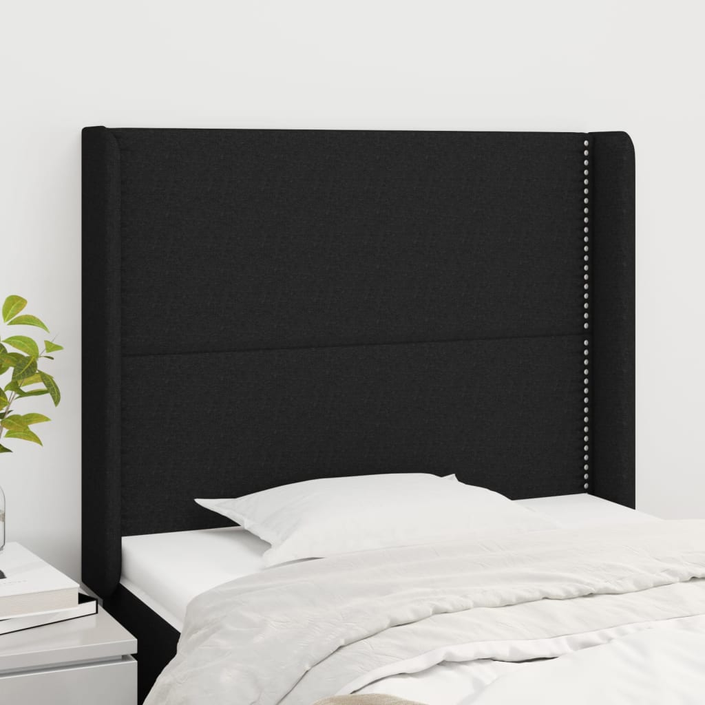 Hoofdbord met randen 93x16x118/128 cm stof zwart is nu te koop bij PeponiXL, paradijselijk wonen!