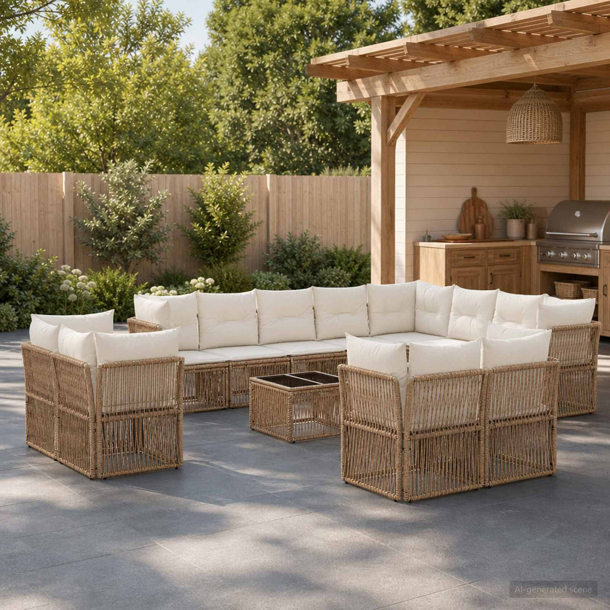 Tuinbankenset 13 pcs Beige poly rattan is nu te koop bij PeponiXL, paradijselijk wonen!