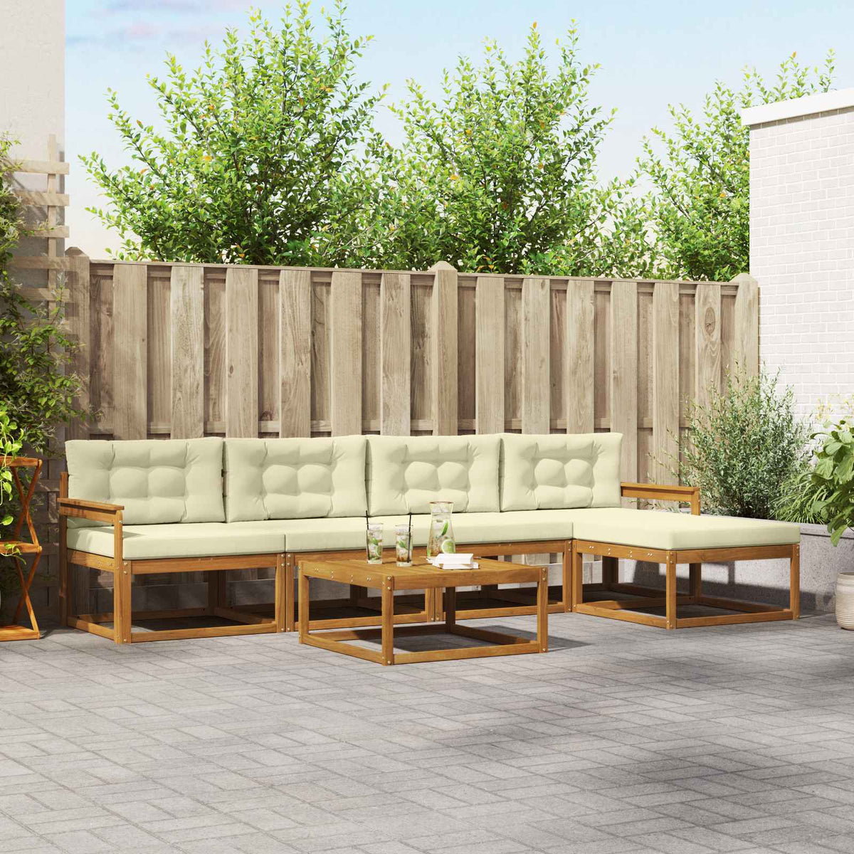 Buiten bankenset met kussen 6 pcs Natuurlijk en Crème is nu te koop bij PeponiXL, paradijselijk wonen!