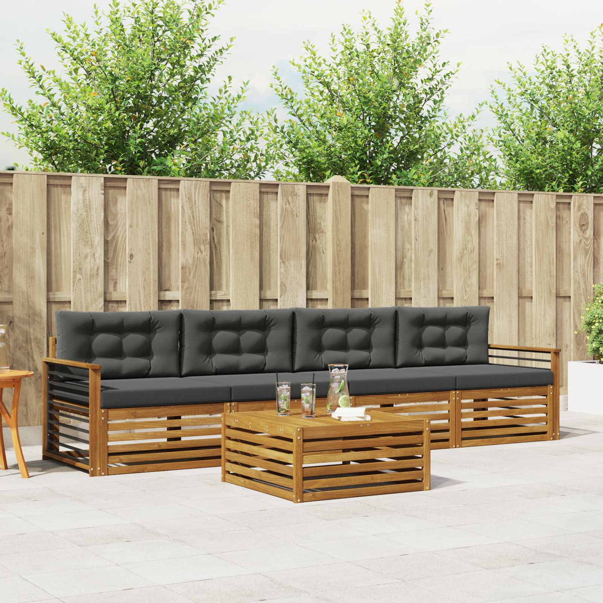 Buiten bankenset met kussen 5 pcs Natuurlijk en Antraciet is nu te koop bij PeponiXL, paradijselijk wonen!
