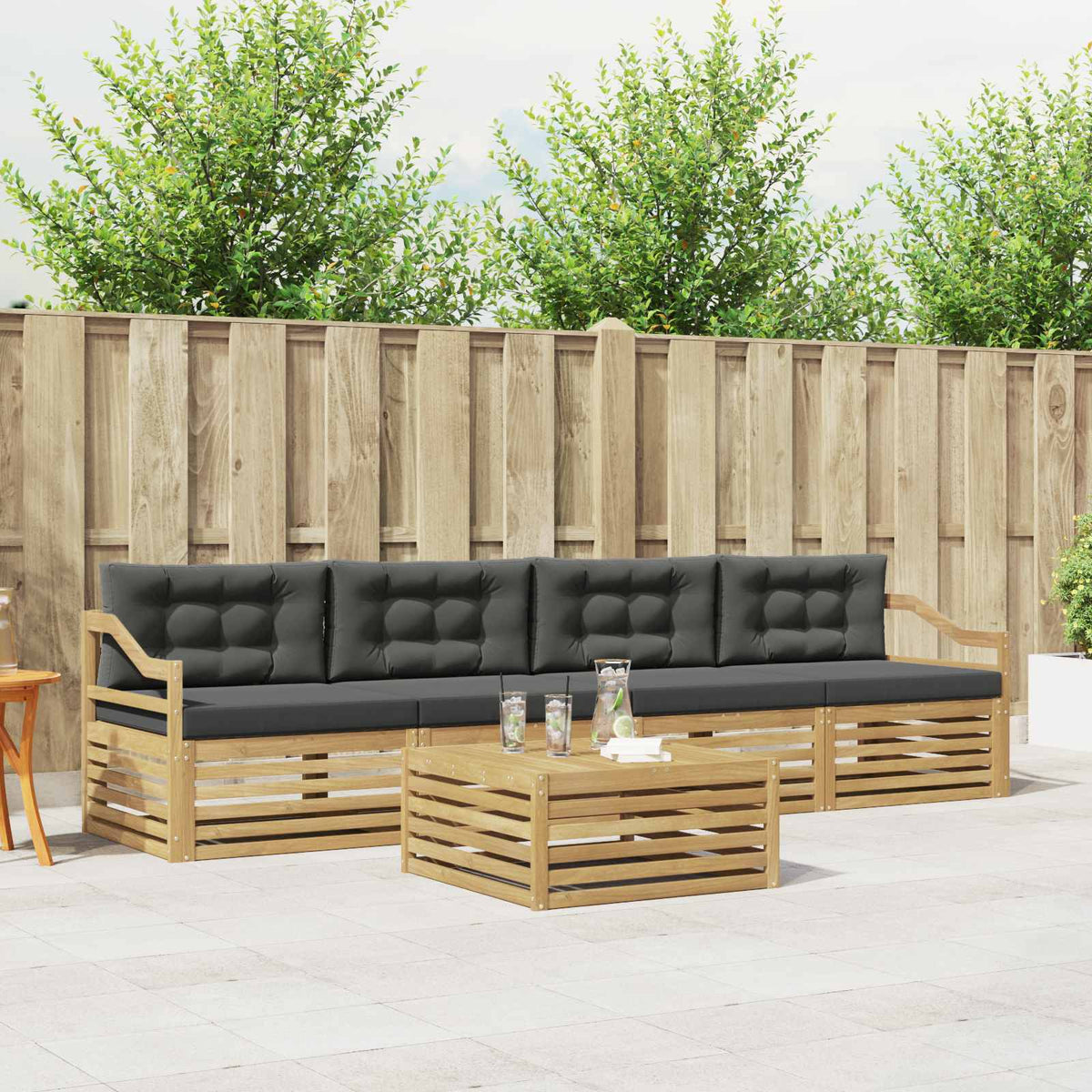 Buiten bankenset met kussen 5 pcs Wit en antracietkleurig is nu te koop bij PeponiXL, paradijselijk wonen!