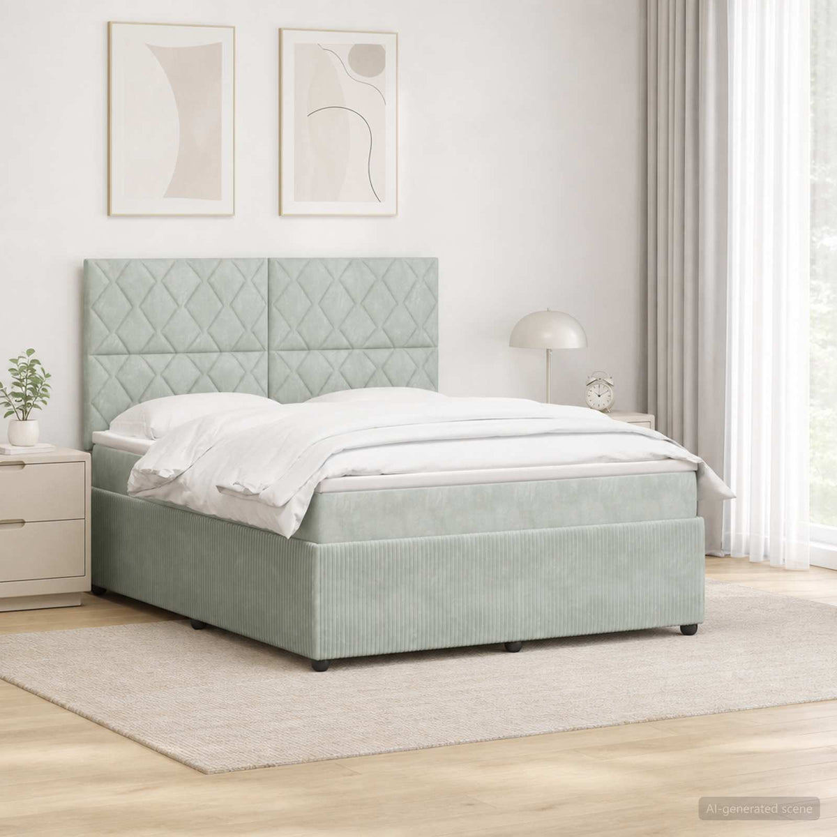 LED Boxspring Bed met Matras Lichtgrijs 140 x 200 cm Fluweel is nu te koop bij PeponiXL, paradijselijk wonen!
