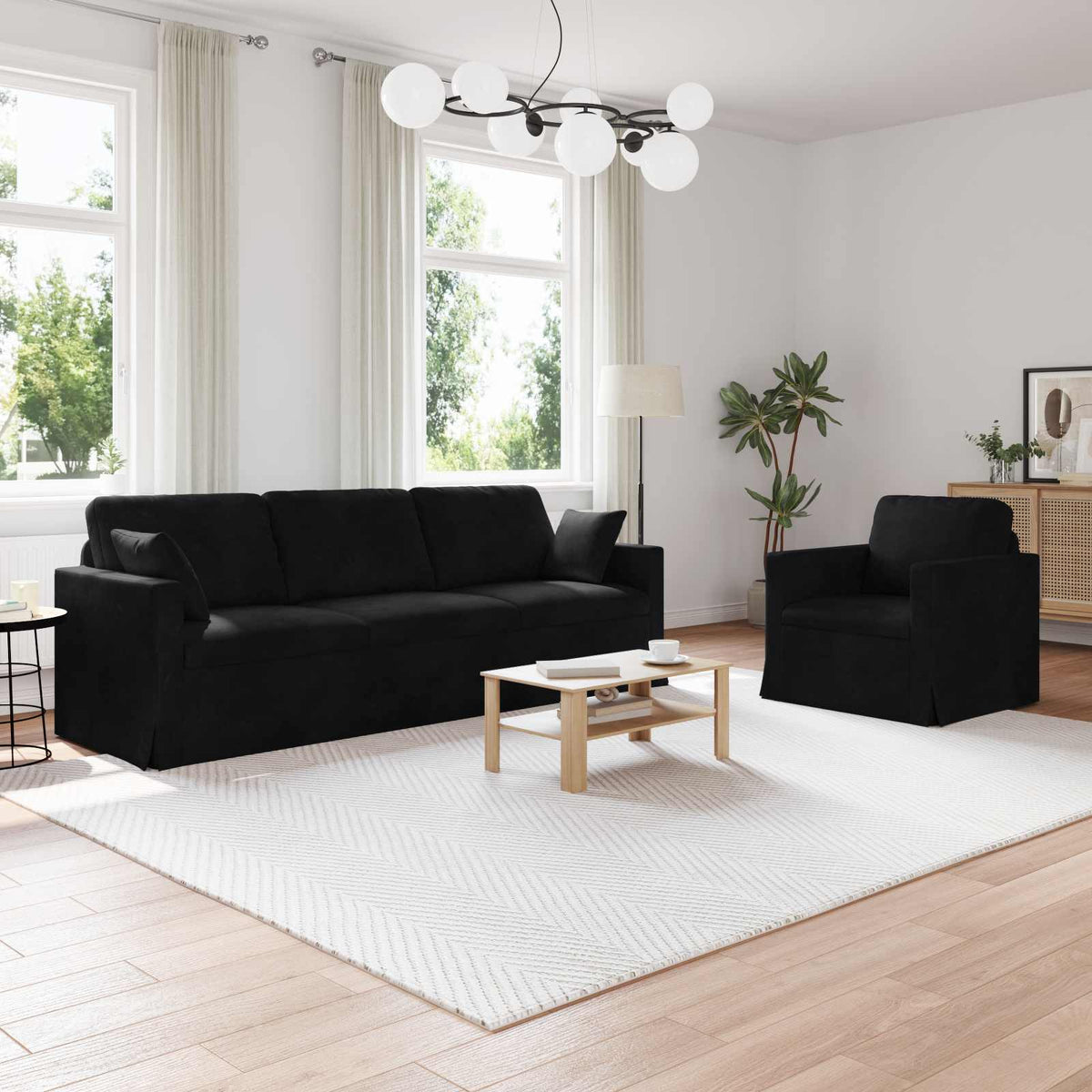Bankstel 2 pcs Zwart Fluweel is nu te koop bij PeponiXL, paradijselijk wonen!