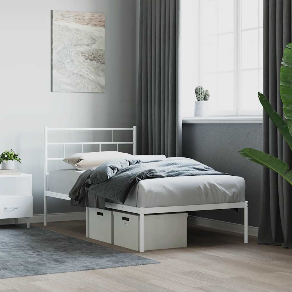 Bedframe met hoofdbord metaal wit 107x203 cm is nu te koop bij PeponiXL, paradijselijk wonen!