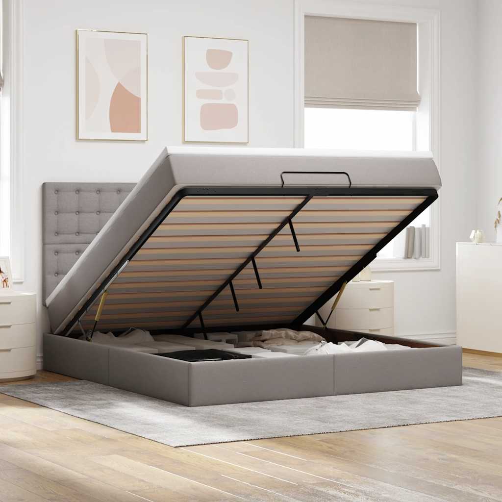 Ottoman bed met matras en LED's 180x200cm stof taupe is nu te koop bij PeponiXL, paradijselijk wonen!