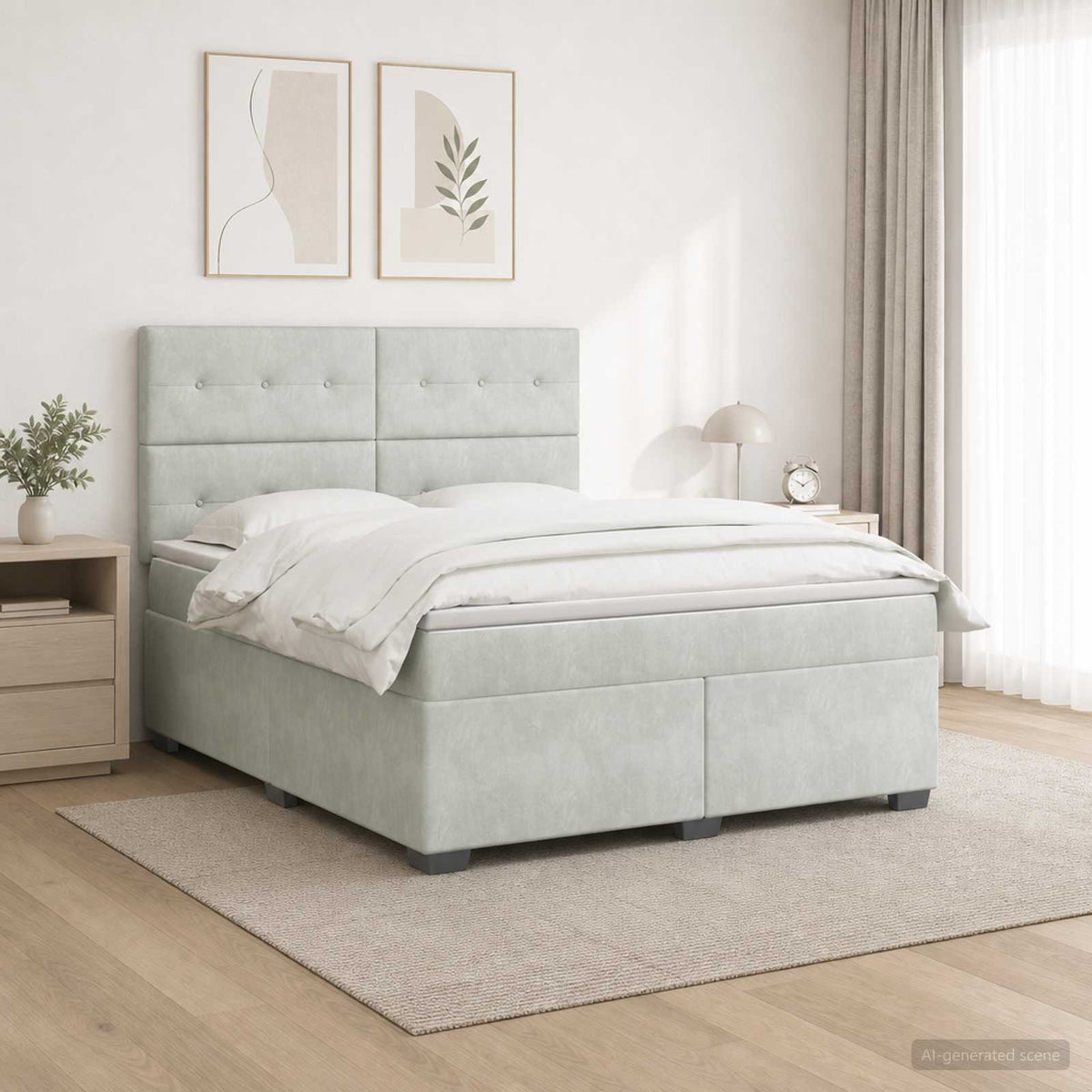 Boxspringbed met matras Lichtgrijs 160 x 200 cm Fluweel is nu te koop bij PeponiXL, paradijselijk wonen!