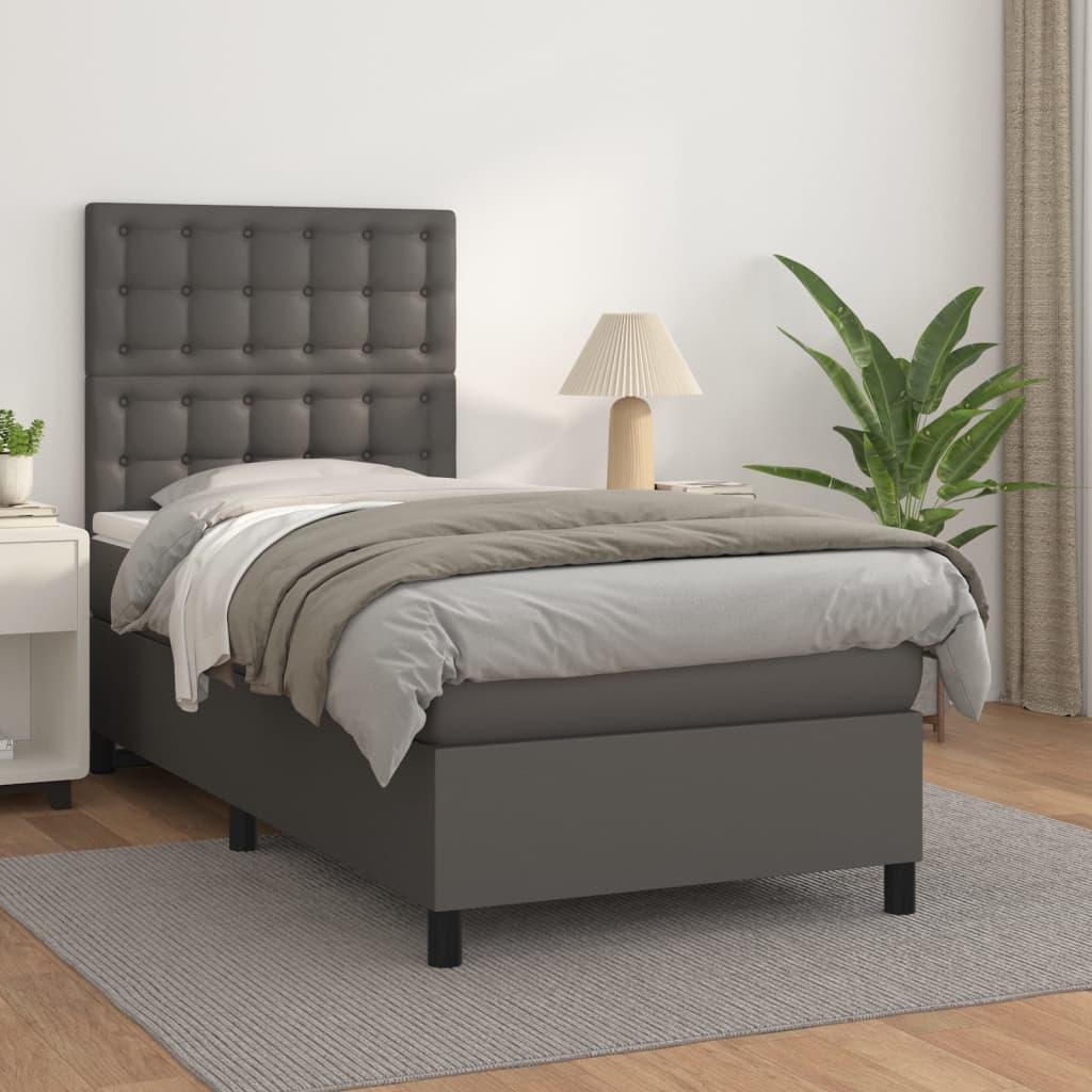 Boxspring met matras kunstleer grijs 90x200 cm is nu te koop bij PeponiXL, paradijselijk wonen!