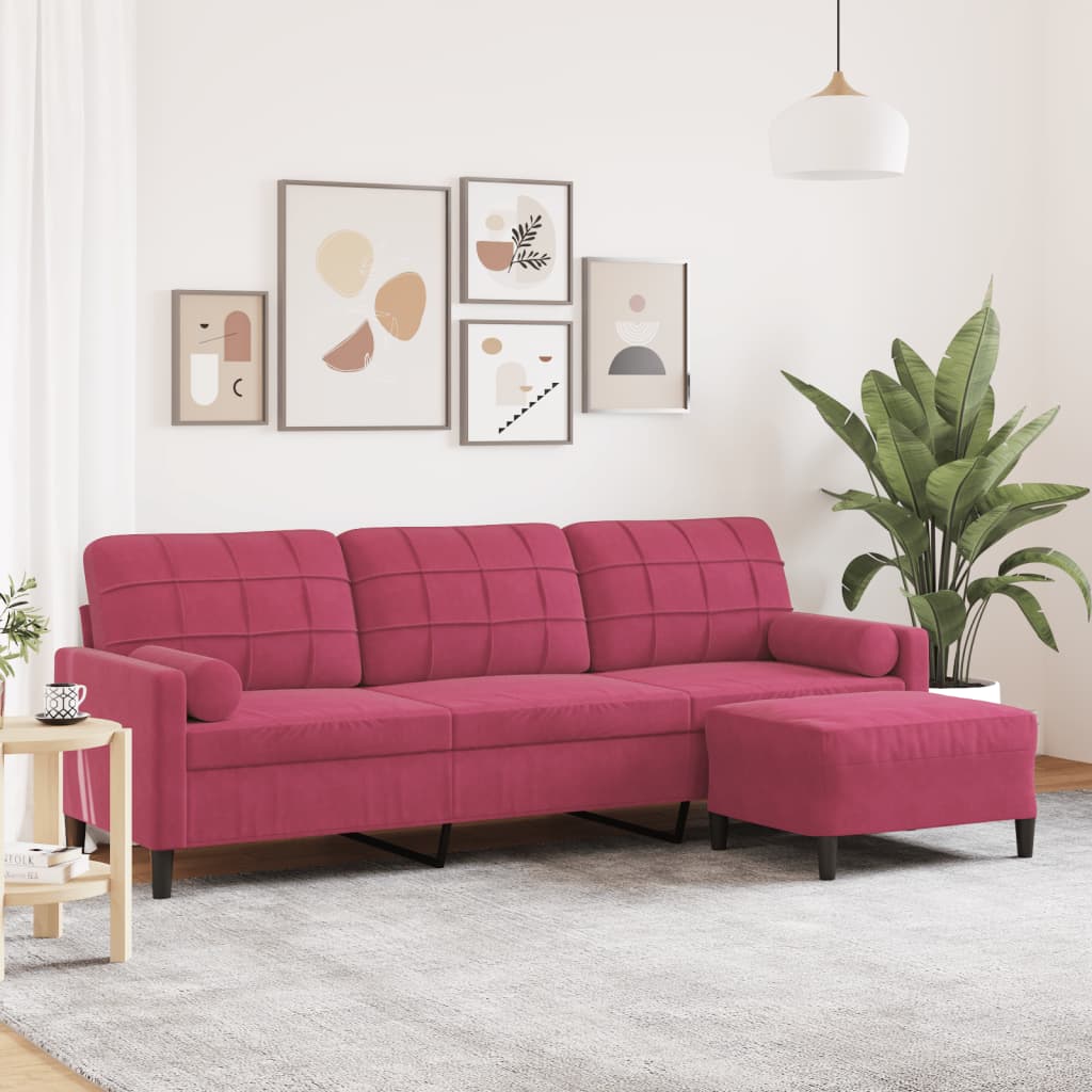 Driezitsbank met voetenbank 210 cm fluweel wijnrood is nu te koop bij PeponiXL, paradijselijk wonen!